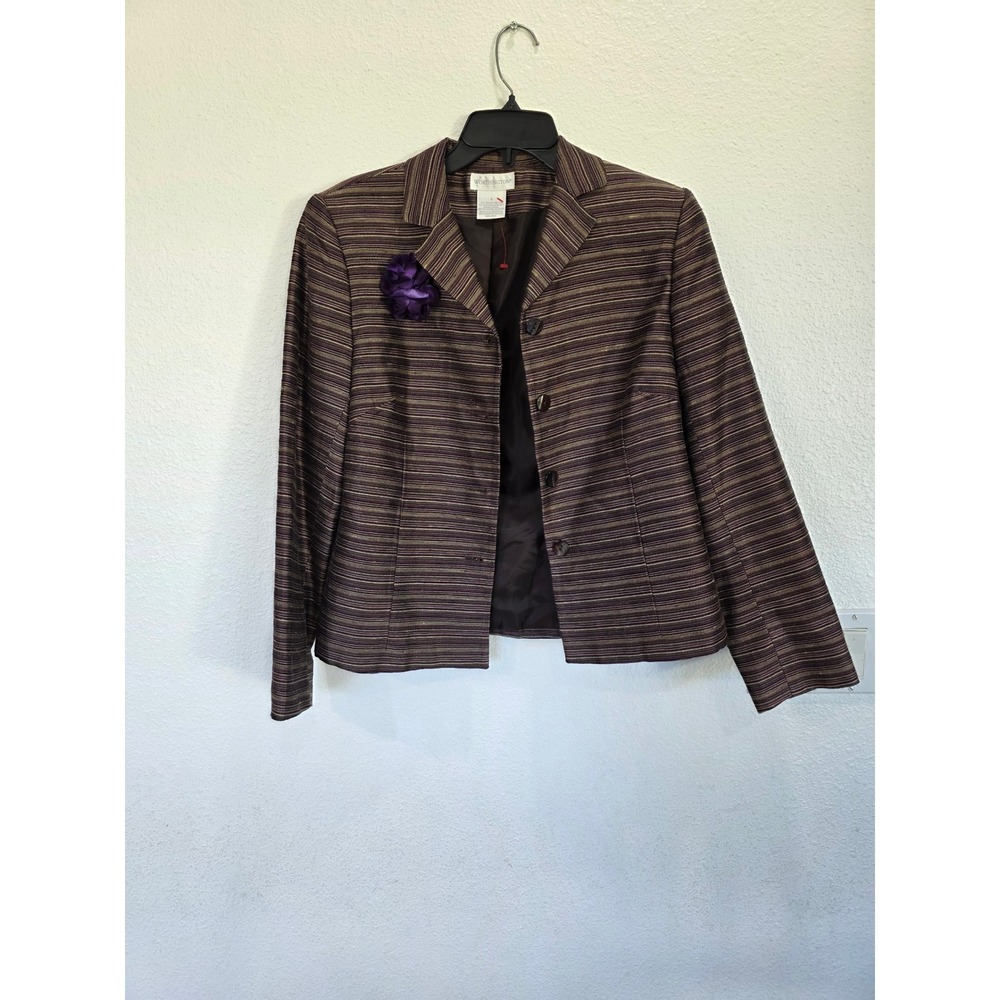 Worthington Womens Blazer Jacket Size 6 Striped Purple Brown Gold Accent